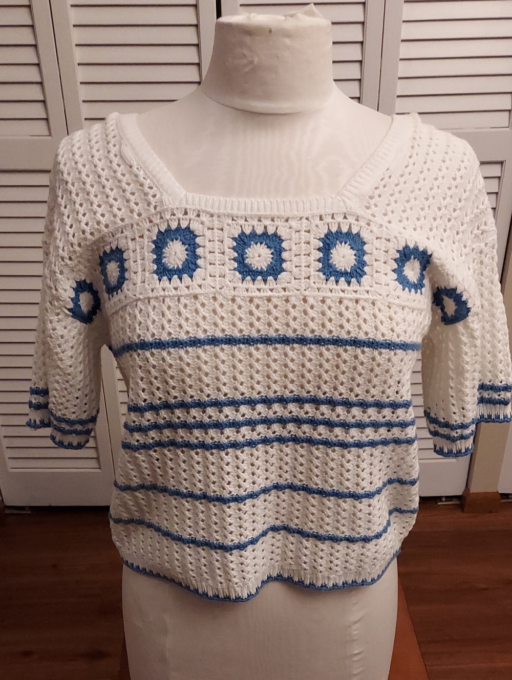 Cat & Jack White Crochet Top with Blue Accents